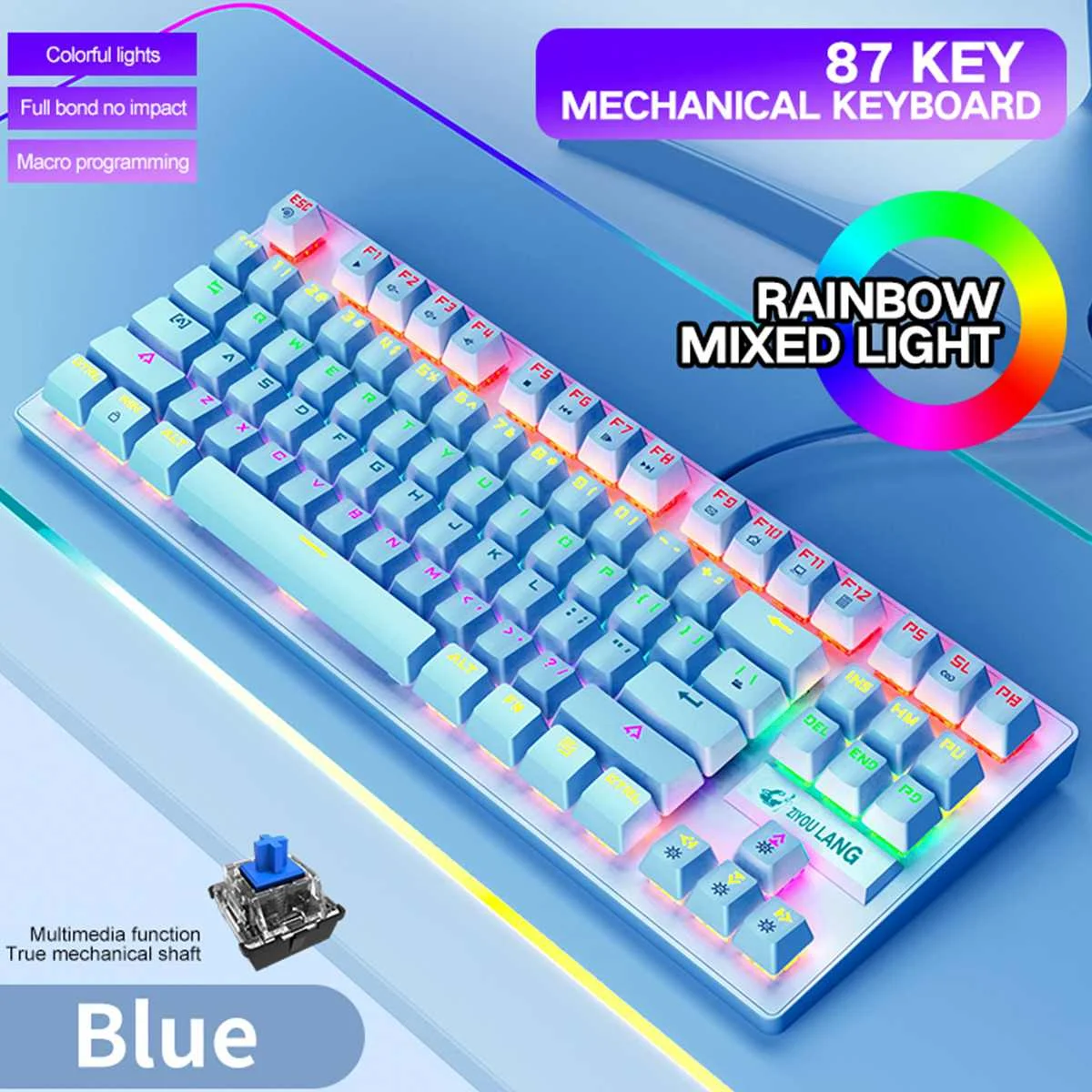 Механическая игровая клавиатура, проводная USB клавиатура с зеленой радужной подсветкой, 87 клавиш, английский язык, для ПК и ноутбуков
Механическая игровая клавиатура, проводная USB клавиатура с зеленой радужной подсветкой, 87 клавиш, английский язык, для ПК и ноутбуков