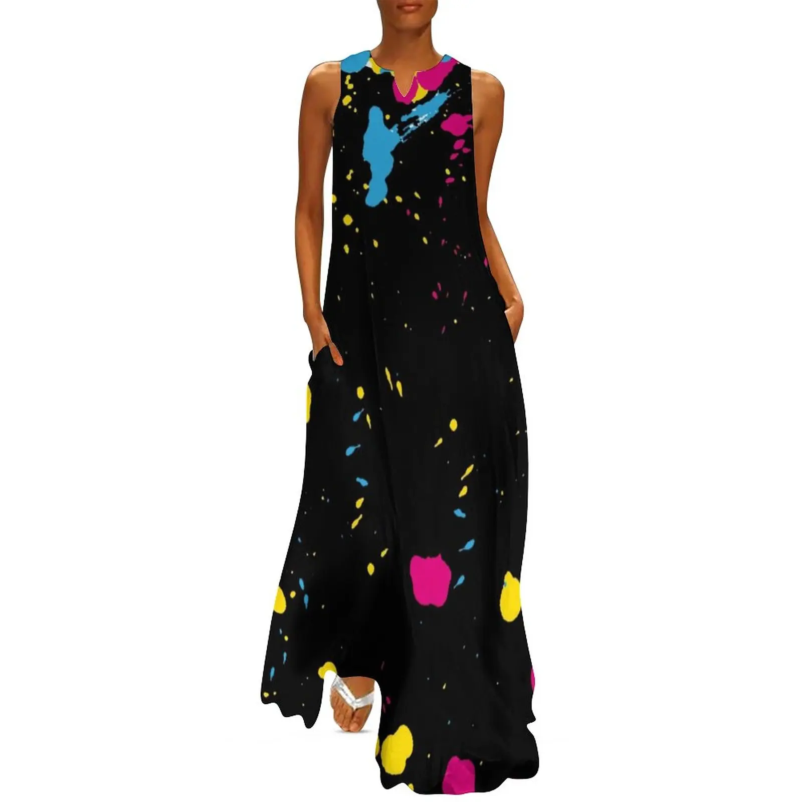 

80S Paint Splash Dress Spring Graffiti Colorful Print Street Fashion Casual Long Dresses Ladies Pattern Sexy Maxi Dress 4XL 5XL