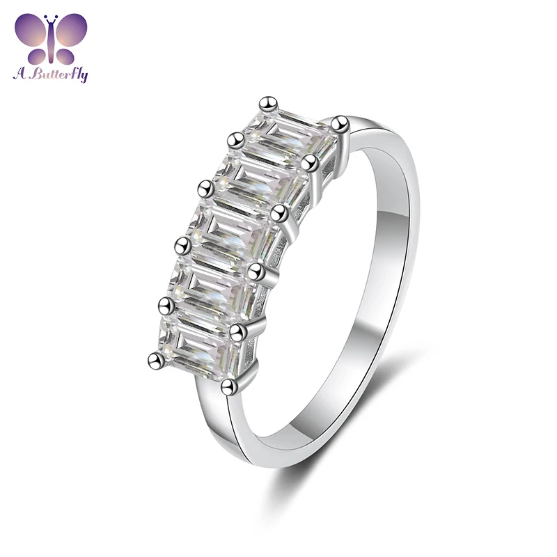 

AButterfly D Color Moissanite 2.5 Carat 5 Stone Emerald Cut 925 Sterling Silver Women's Wedding Ring Fine Jewelry