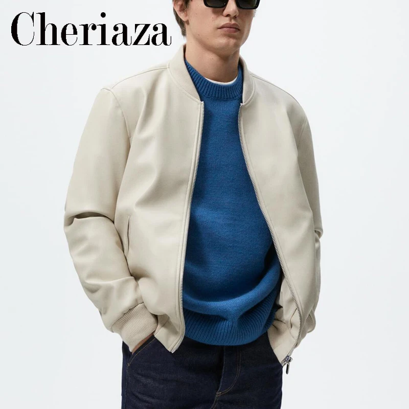 2022Spring Autumn Men ivory Faux Leather Bomber Jacket Leisure Stand Collar Long Sleeves Outerwear Zip Pocket Motorcycle Coat 
2022Spring Autumn Men ivory Faux Leather Bomber Jacket Leisure Stand Collar Long Sleeves Outerwear Zip Pocket Motorcycle Coat