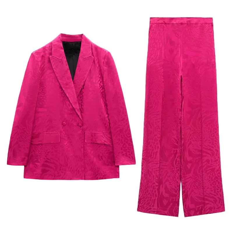 Женский жаккардовый блейзер с драпировкой и прямыми брюками с завышенной талией, осень 2022
Женский жаккардовый блейзер с драпировкой и прямыми брюками с завышенной талией, осень 2022