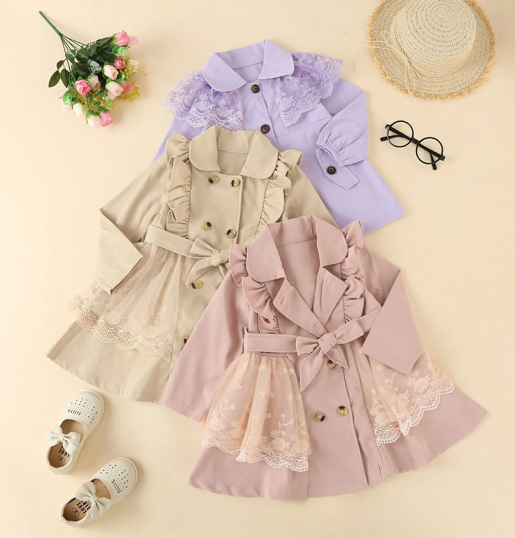 2-7years Girls Spring Fall Trench Coat Lace Mesh Patchwork Lapel Ruffle Double Breasted Windbreaker For Girls Outwear With Belt
2-7years Girls Spring Fall Trench Coat Lace Mesh Patchwork Lapel Ruffle Double Breasted Windbreaker For Girls Outwear With Belt