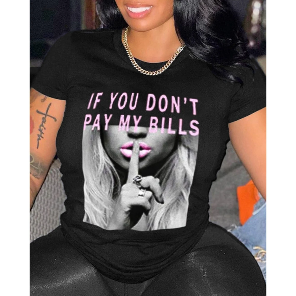 Woman‘s If You Don't Pay My Bills Letter Print Casual 2023 Tees Basic Short Sleeve Black Tee Tops Spring T-Shirts Casual Blouse
Woman‘s If You Don't Pay My Bills Letter Print Casual 2023 Tees Basic Short Sleeve Black Tee Tops Spring T-Shirts Casual Blouse