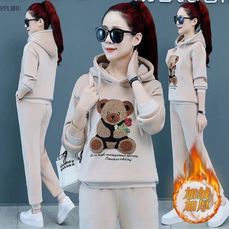 Winter Thick Casual Loose Velour Hoodie + Sweatpant Suit Korean Bear Embroidered Velvet Tracksuit 2 Piece Set Women Outfits Fall
Winter Thick Casual Loose Velour Hoodie + Sweatpant Suit Korean Bear Embroidered Velvet Tracksuit 2 Piece Set Women Outfits Fall
