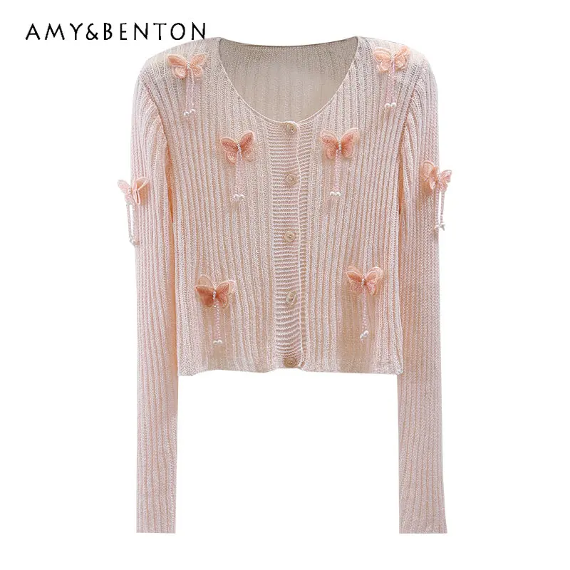 Beaded Tassel Long Sleeve Ice Silk Sun Protection Shirt 2023 Summer Slimming Butterfly Embroidered High Waist Short Sweater Coat
Beaded Tassel Long Sleeve Ice Silk Sun Protection Shirt 2023 Summer Slimming Butterfly Embroidered High Waist Short Sweater Coat