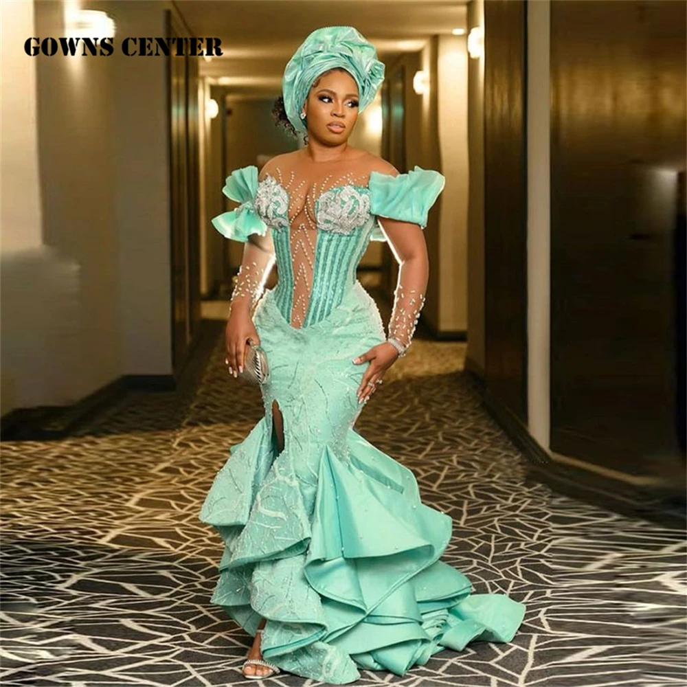 Milt Green Aso Ebi Mermaid Evening Dresses Beaded Lace Ruffles Long Sleeves Prom Dreses Split Women Formal Party Dress Wedding
Milt Green Aso Ebi Mermaid Evening Dresses Beaded Lace Ruffles Long Sleeves Prom Dreses Split Women Formal Party Dress Wedding