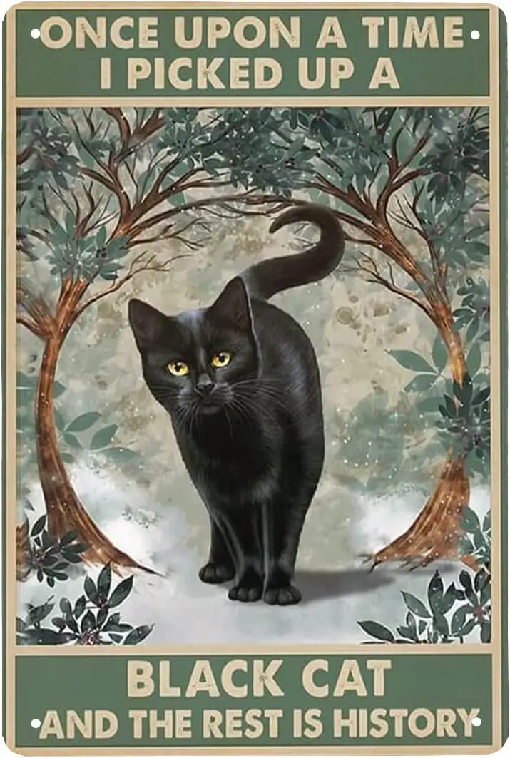 

Vintage Metal Tin Sign Once Upon a Time I Picked Up a Black Cat and The Rest is History Retro Metal Tin Sign for Home
