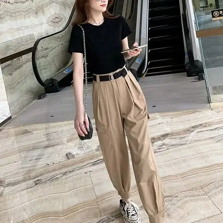 Women 2022 Summer New Fashion Sets Female Short Sleeve T-shirt + Loose Cargo Pants Trousers Casual Comfortable 2 Piece Suit N33
Women 2022 Summer New Fashion Sets Female Short Sleeve T-shirt + Loose Cargo Pants Trousers Casual Comfortable 2 Piece Suit N33