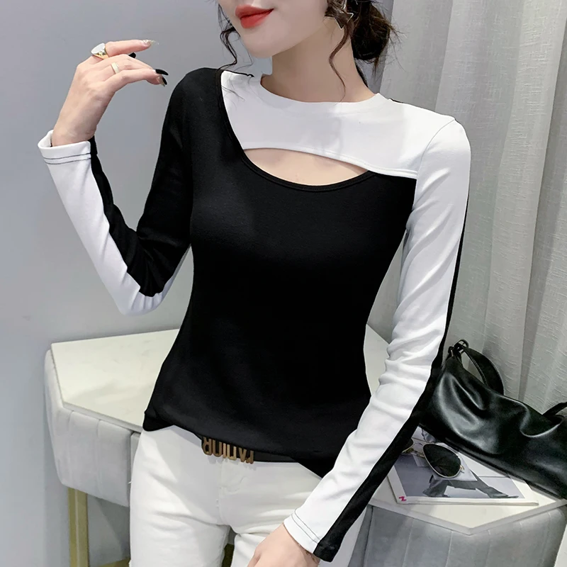 Spring Fall Cotton T-Shirt Chic Sexy Hollow Out Patchwork Color Blocking Women Tops Lady Long Sleeve 2022 Streetwear Tees 0090
Spring Fall Cotton T-Shirt Chic Sexy Hollow Out Patchwork Color Blocking Women Tops Lady Long Sleeve 2022 Streetwear Tees 0090