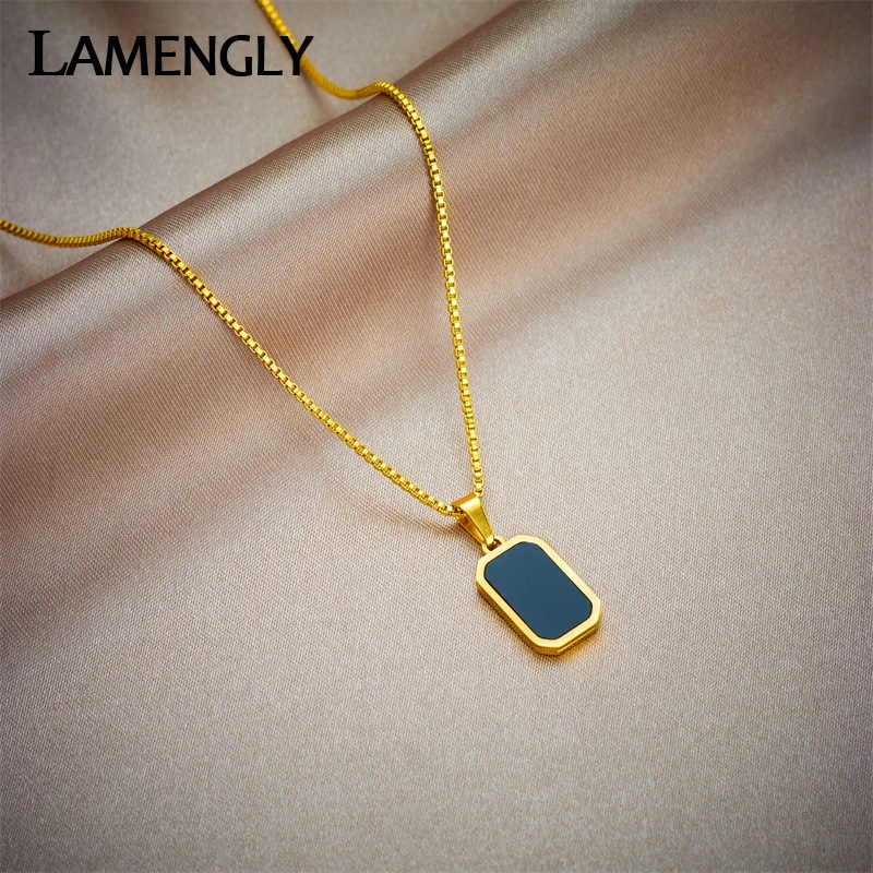LAMENGLY 316L Stainless Steel Black Rectangular Pendant Necklace For Women New Fashion Girls Exquisite Neck Chain Jewelry Gifts
LAMENGLY 316L Stainless Steel Black Rectangular Pendant Necklace For Women New Fashion Girls Exquisite Neck Chain Jewelry Gifts
