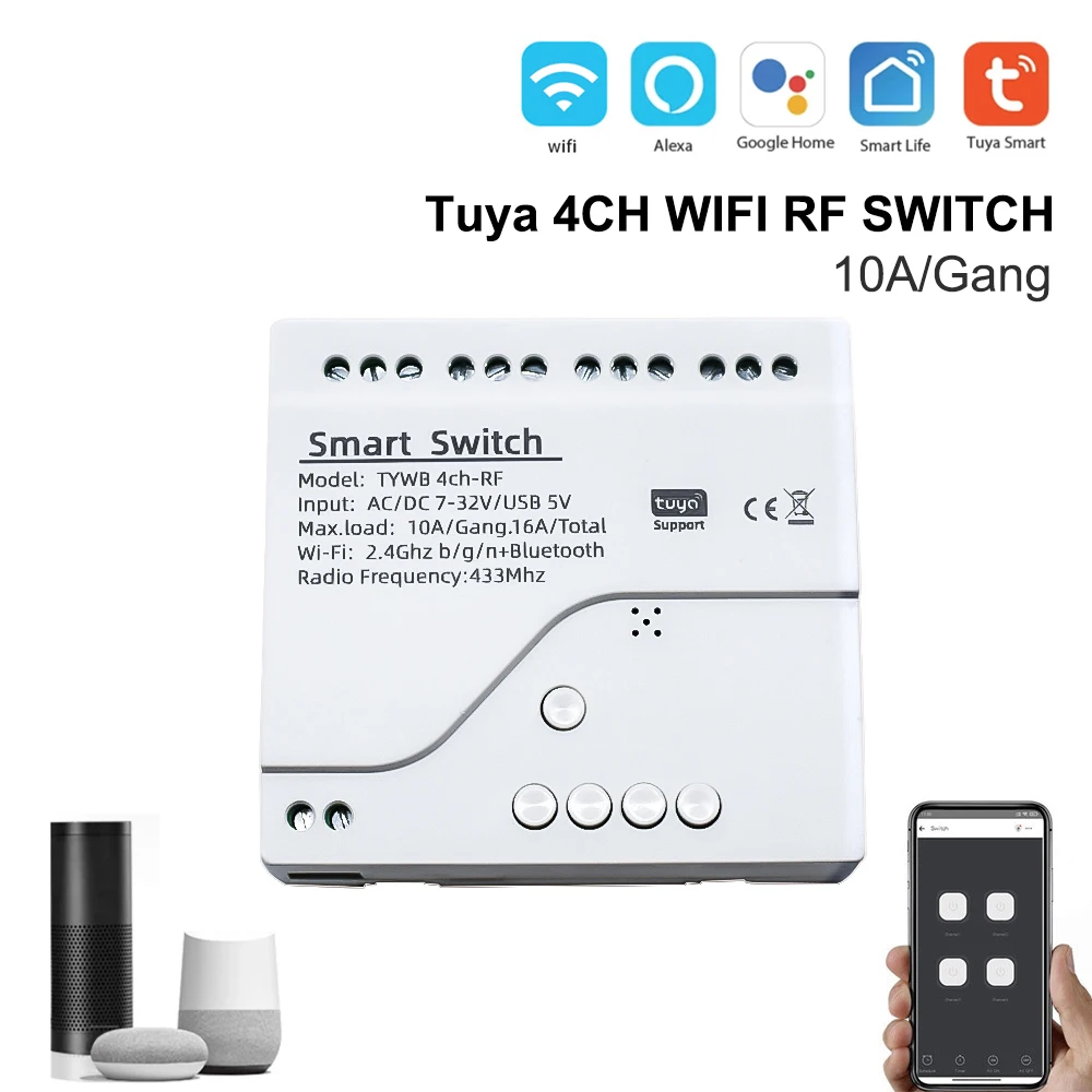 Умный светильник ель света 4CH Tuya WiFi, радиочастотный выключатель, релейный модуль, контроллер, ввод/самоблокировка, работа с Alexa Google Home
Умный светильник ель света 4CH Tuya WiFi, радиочастотный выключатель, релейный модуль, контроллер, ввод/самоблокировка, работа с Alexa Google Home