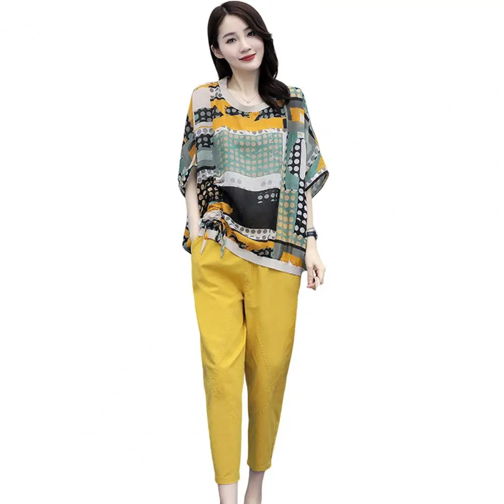 2Pcs/Set Two Piece Suit Women Suit Loose Printing Trendy Round Neck Soft Daily Wear Polyester Short Sleeve Tops Pants Suit
2Pcs/Set Two Piece Suit Women Suit Loose Printing Trendy Round Neck Soft Daily Wear Polyester Short Sleeve Tops Pants Suit