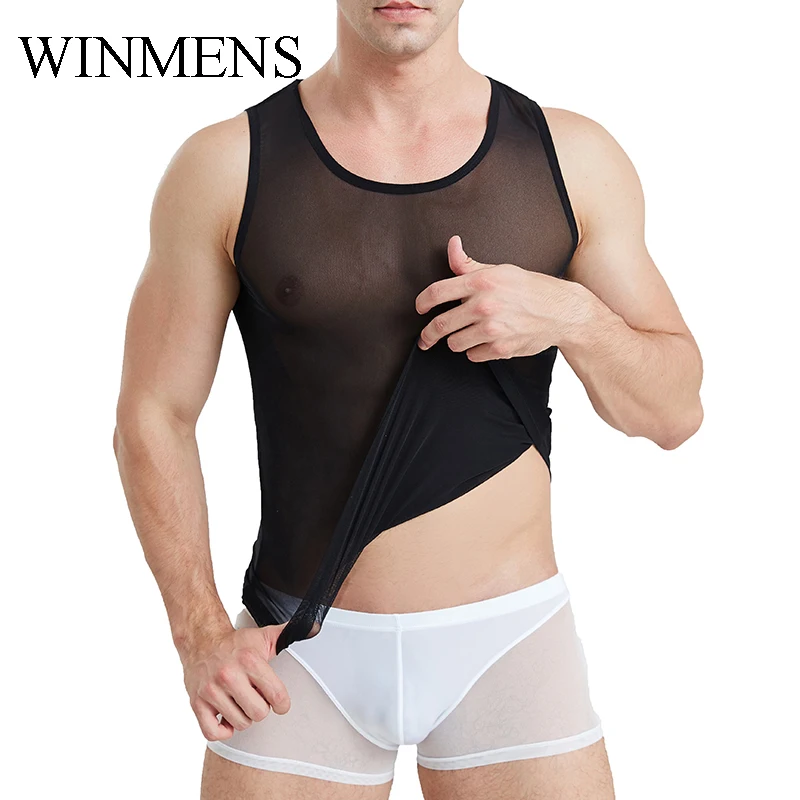 Men's Mesh Singlet Ultra-thin Transparent Vest Gay Sexy Indoor Undershirts Solid Elastic Close-fitting Tops Man Sleeveless Shirt
Men's Mesh Singlet Ultra-thin Transparent Vest Gay Sexy Indoor Undershirts Solid Elastic Close-fitting Tops Man Sleeveless Shirt