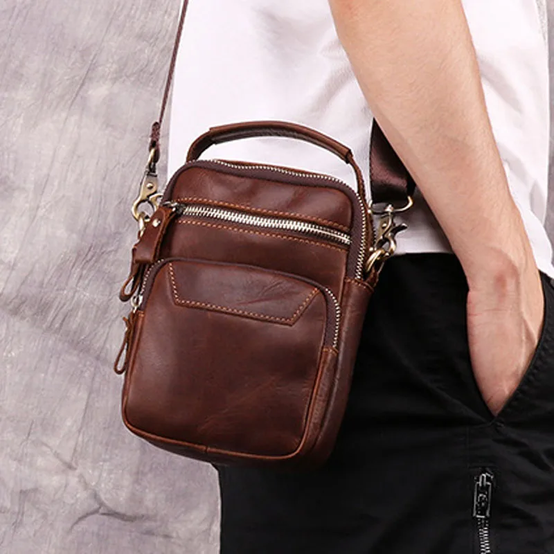 

AETOO New cross-body men's One shoulder bag leather outdoor casual men's bag retro Crazy horse leather Fanny pack diagonal span