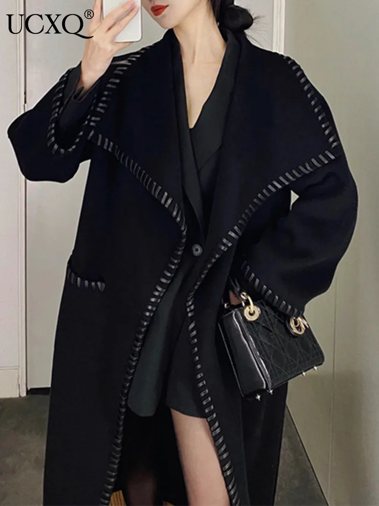 UCXQ-Women's Single Breasted Woolen Overcoat, Big Lapel Midi, Long Coat, Loose Streetwear, Black, New10AB2866, 2023, Spring
UCXQ-Women's Single Breasted Woolen Overcoat, Big Lapel Midi, Long Coat, Loose Streetwear, Black, New10AB2866, 2023, Spring