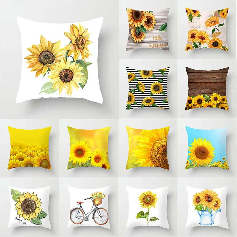 

45x45 Sunflower Plants Pattern Decorative Cushions Pillowcase Polyester Cushion Cover Throw Pillow Sofa Decoration Pillowcover