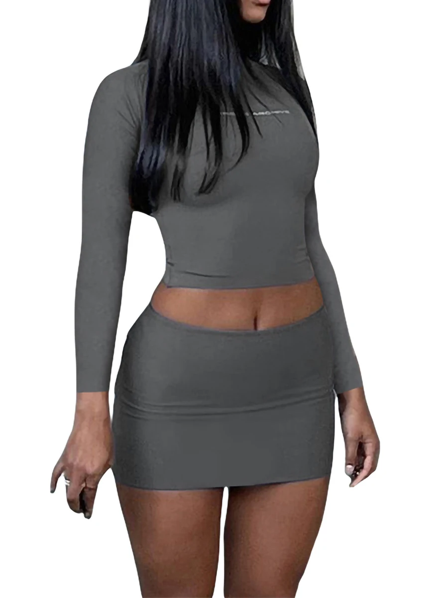 Women 2 Piece Skirt Sets Long Sleeve Slim Fit Crop Tops Low Waist Bodycon Mini Skirts Sexy Party Club Streetwear
Women 2 Piece Skirt Sets Long Sleeve Slim Fit Crop Tops Low Waist Bodycon Mini Skirts Sexy Party Club Streetwear