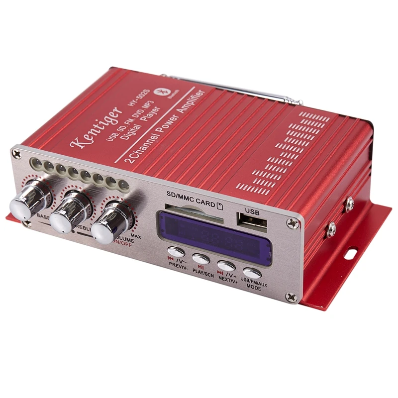 

Kentiger Hy-502S 2-канальный Bluetooth Hi-Fi стерео усилитель мощности Super Bass с пультом дистанционного управления Usb/Sd-картой плеером Fm-радио