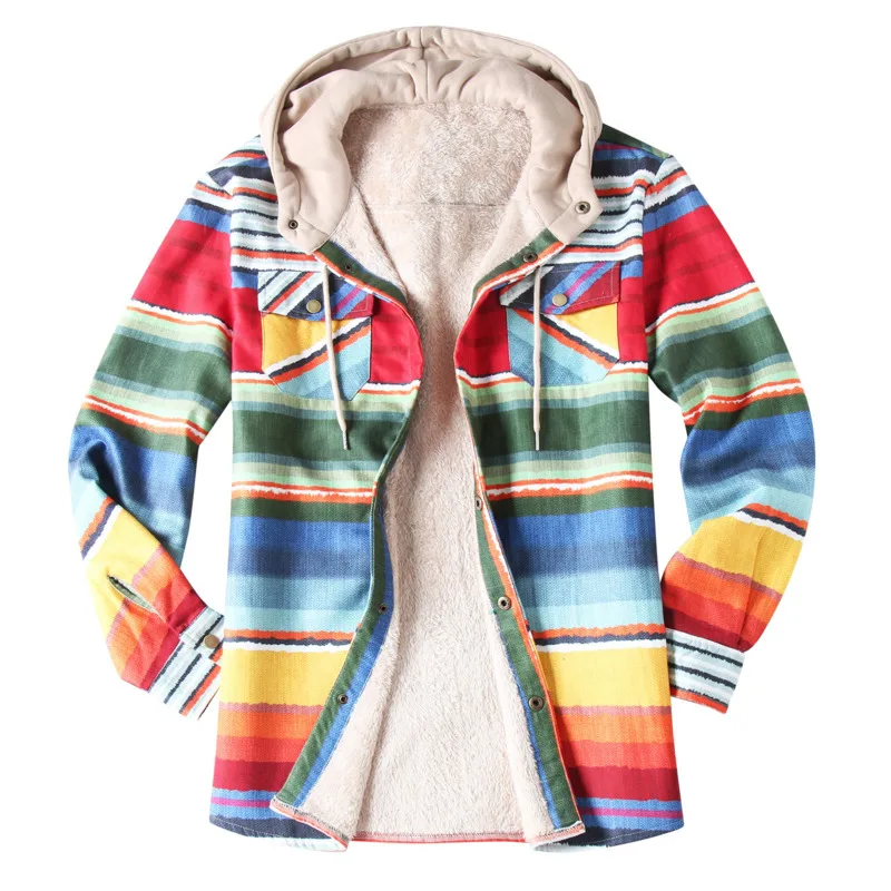 Men's Hooded Winter Shirts For Men Winter Thick Fleece Lined Striped Color Block Flannel Shirt Jackets and Coats
Men's Hooded Winter Shirts For Men Winter Thick Fleece Lined Striped Color Block Flannel Shirt Jackets and Coats