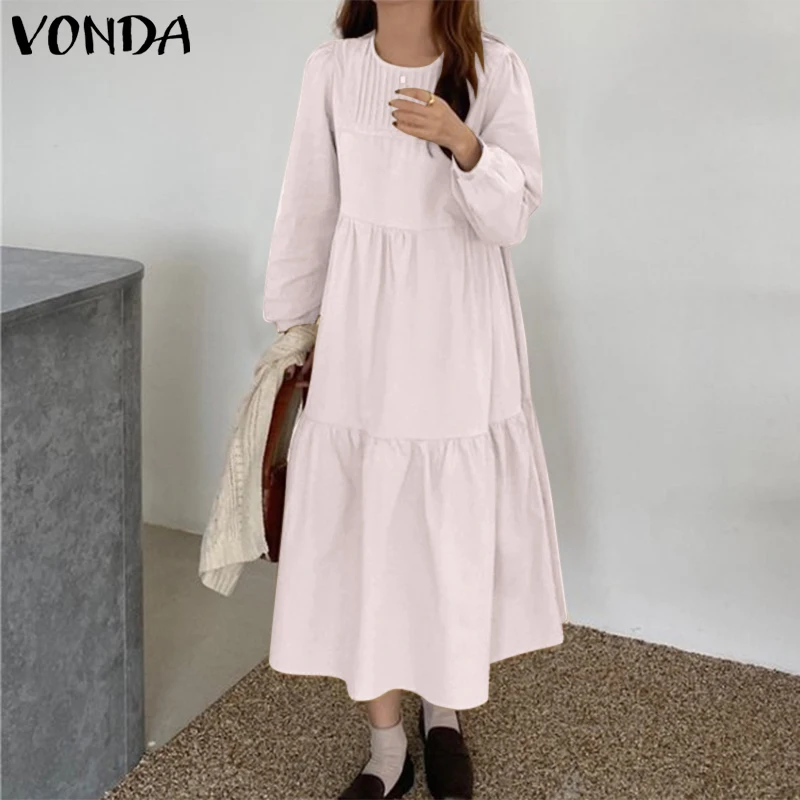 Casual Autumn Dress 2022 VONDA Women Long Sleeve Elegant High Waist A-line Dress O Neck Solid Color Pleated Vestidos Femininas
Casual Autumn Dress 2022 VONDA Women Long Sleeve Elegant High Waist A-line Dress O Neck Solid Color Pleated Vestidos Femininas