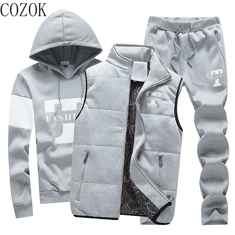 Мужской спортивный костюм из трех предметов, толстовка + жилет + брюки, повседневная одежда, пальто, зимний плотный теплый спортивный костюм ...
Мужской спортивный костюм из трех предметов, толстовка + жилет + брюки, повседневная одежда, пальто, зимний плотный теплый спортивный костюм ...