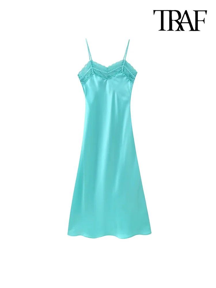 TRAF Women Fashion With Lace Satin Midi Dress Vintage Backless Side Zipper Thin Straps Female Dresses Vestidos Mujer
TRAF Women Fashion With Lace Satin Midi Dress Vintage Backless Side Zipper Thin Straps Female Dresses Vestidos Mujer