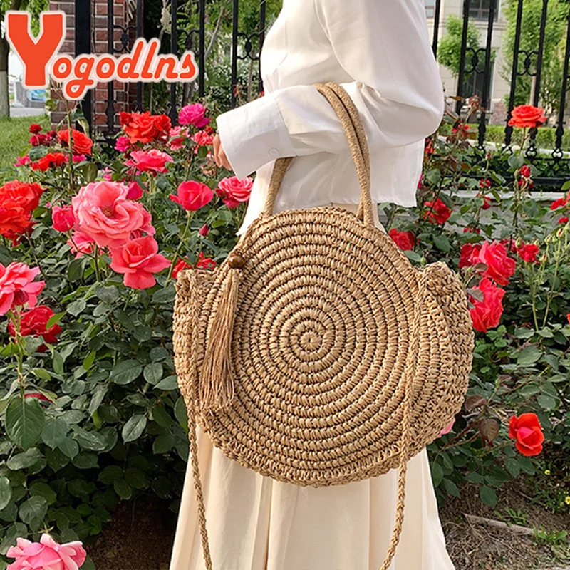 Summer Hollow Round Straw Bag For Women Beach Bag Bohemia Style Shoulder Bag Travel Braided Woven Tote Daily Handbag
Summer Hollow Round Straw Bag For Women Beach Bag Bohemia Style Shoulder Bag Travel Braided Woven Tote Daily Handbag