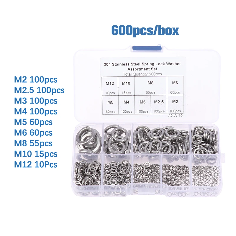 600Pcs Lock Washers Set Stainless Steel Black Carbon Steel M2 M2.5 M3 M4 M5 M6 M8 M10 M12 Spring Lock Washer Assortment Kit
600Pcs Lock Washers Set Stainless Steel Black Carbon Steel M2 M2.5 M3 M4 M5 M6 M8 M10 M12 Spring Lock Washer Assortment Kit