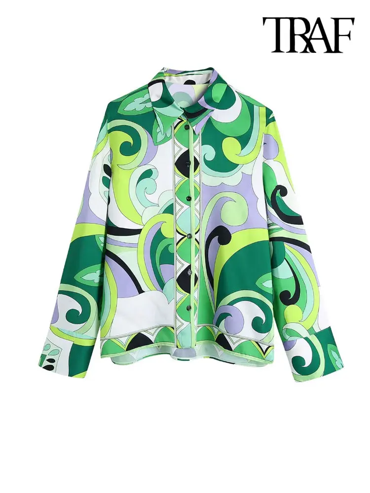 TRAF Women Fashion Flowing Printed Green Blouses Vintage Long Sleeve Button-up Female Shirts Blusas Chic Tops
TRAF Women Fashion Flowing Printed Green Blouses Vintage Long Sleeve Button-up Female Shirts Blusas Chic Tops