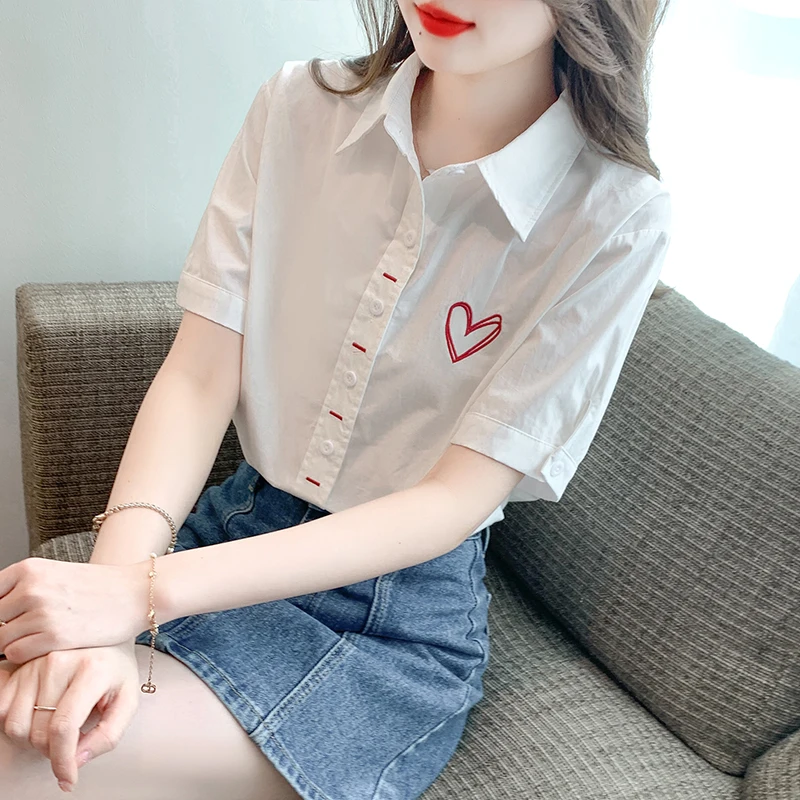 DUOFAN College Style Shirts Women's Love Embroidery Short Sleeve Blouses Tops Lady 2023 Summer New Design Sense Polo Neck Blusas
DUOFAN College Style Shirts Women's Love Embroidery Short Sleeve Blouses Tops Lady 2023 Summer New Design Sense Polo Neck Blusas