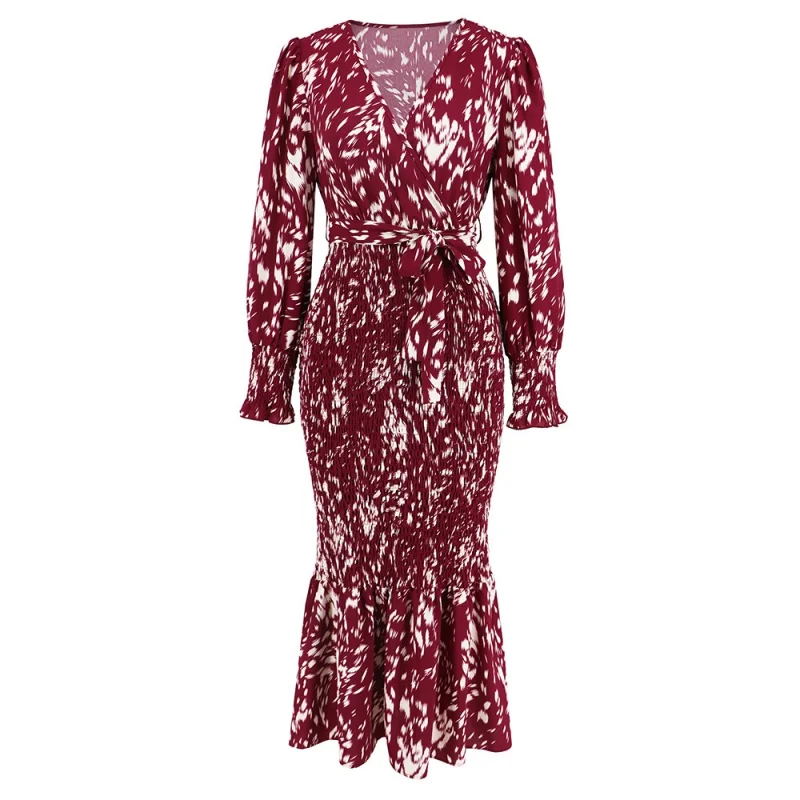 2023 European and American Women's Clothing New Slim-Fit Elegant V-neck Belt Printed Dress Long Fish Tail Dress Popular
2023 European and American Women's Clothing New Slim-Fit Elegant V-neck Belt Printed Dress Long Fish Tail Dress Popular