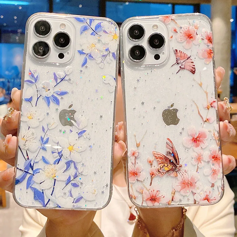 New Hot Butterfly Flower Glitter Clear phone case for iphone 13 11 12 Pro X XS XR MAX 13Pro Soft Epoxy Transparent Back Cover
New Hot Butterfly Flower Glitter Clear phone case for iphone 13 11 12 Pro X XS XR MAX 13Pro Soft Epoxy Transparent Back Cover