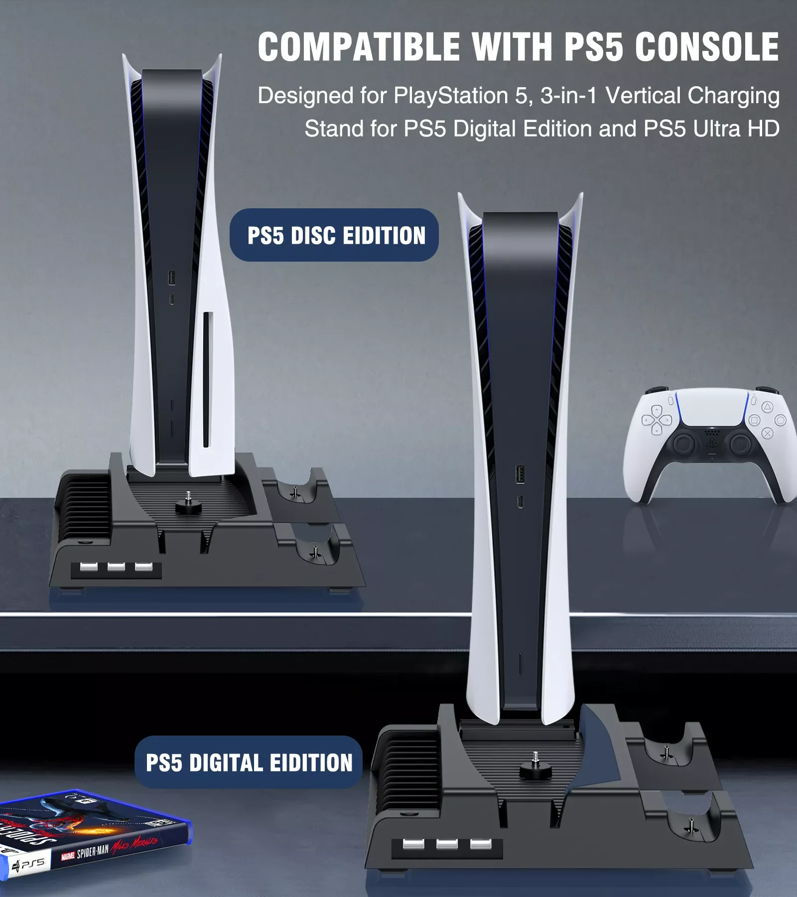 Вертикальная подставка для PS5, охлаждающий вентилятор, док-станция для быстрой зарядки для беспроводного контроллера PS5, двойное зарядное у... 
Вертикальная подставка для PS5, охлаждающий вентилятор, док-станция для быстрой зарядки для беспроводного контроллера PS5, двойное зарядное у...