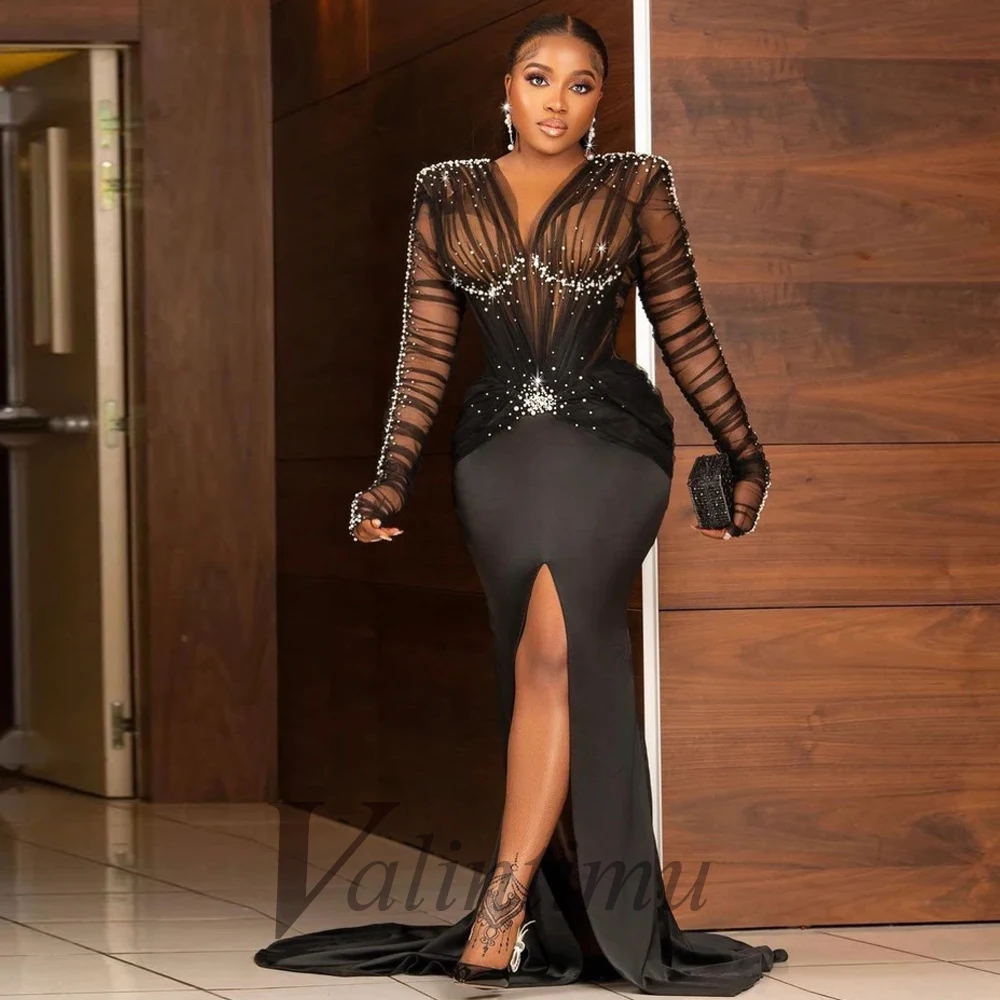 Sexy Black Mermaid Pearls Illusion Side Slit Evening Dresses Long Luxury Celebrity Made To Order Robes De Soirée Formal Party
Sexy Black Mermaid Pearls Illusion Side Slit Evening Dresses Long Luxury Celebrity Made To Order Robes De Soirée Formal Party