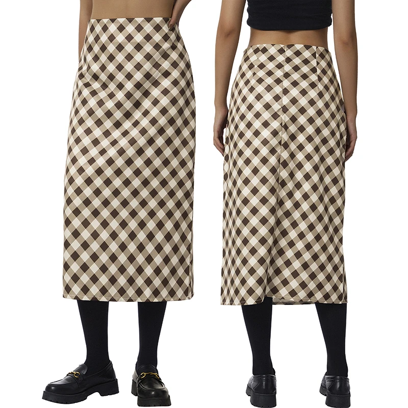 Women Close-fitting Long Skirt, Brown Plaid Printed Pattern High Waist Dress, S/ M/ L
Women Close-fitting Long Skirt, Brown Plaid Printed Pattern High Waist Dress, S/ M/ L