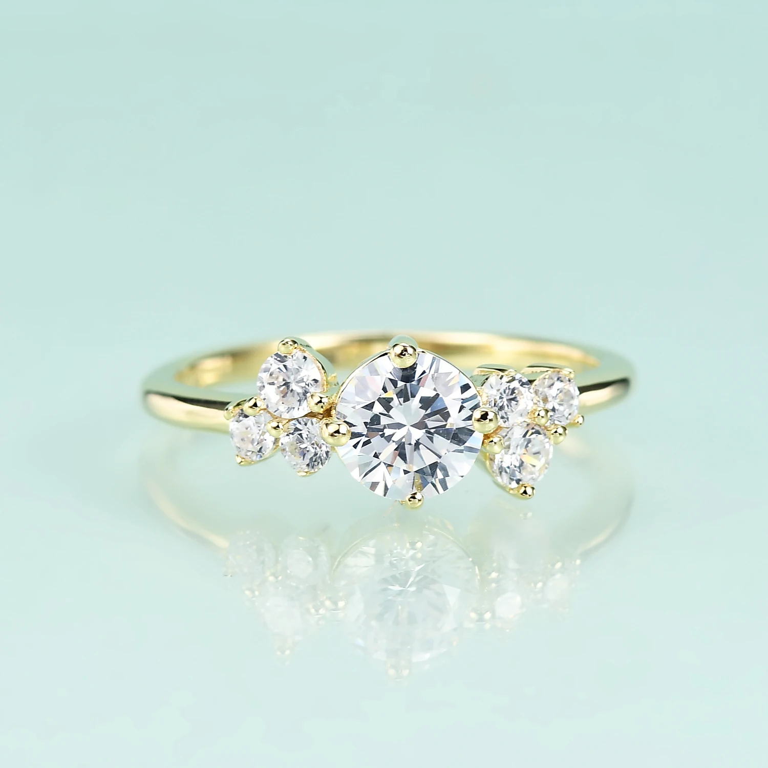 

Золотое кольцо GOLUCA с фианитом 14 карат, обручальные кольца из серебра с круглым цирконием, Изящные Ювелирные изделия для женщин