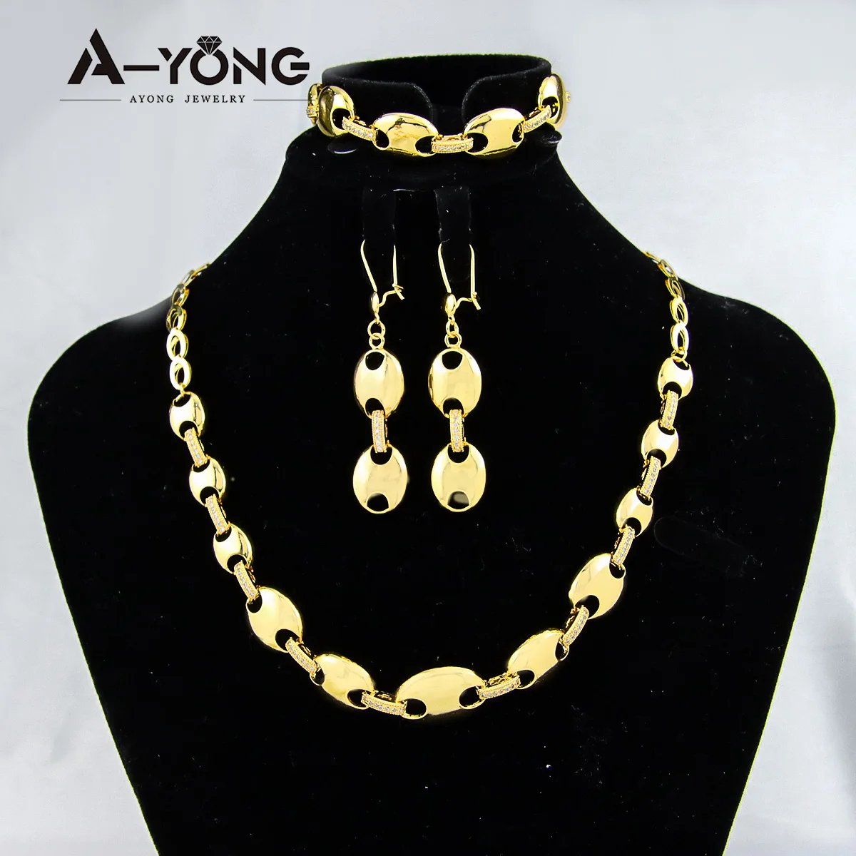 

AYONG Dubai Wedding Jewelry Set 21k Gold Plated Arab African Zirconia Necklace Set Women Bridal Luxury Full Vintage Jewelry Sets