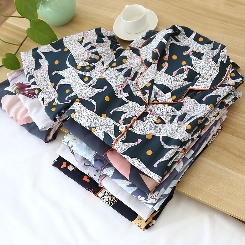 Spring Women's Cotton Pajamas Set Leopard Deer Floral Print Homewear Long Sleeve Pyjama Femme Loose Sleepwear Female Home Suit
Spring Women's Cotton Pajamas Set Leopard Deer Floral Print Homewear Long Sleeve Pyjama Femme Loose Sleepwear Female Home Suit