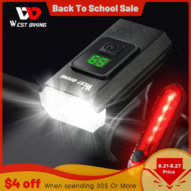 WEST BIKING Bicycle Front And Rear Lights Set Digital Power Display Waterproof Dual LED Headlights Rechargable Bike Tail Light
WEST BIKING Bicycle Front And Rear Lights Set Digital Power Display Waterproof Dual LED Headlights Rechargable Bike Tail Light