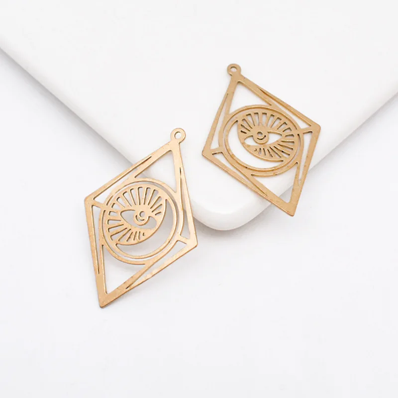 

WZNB 5Pcs Charms for Jewelry Making Raw Brass Devil Eye Rhombus Pendant Diy Witchy Drop Earring Necklace Accessories Supplies