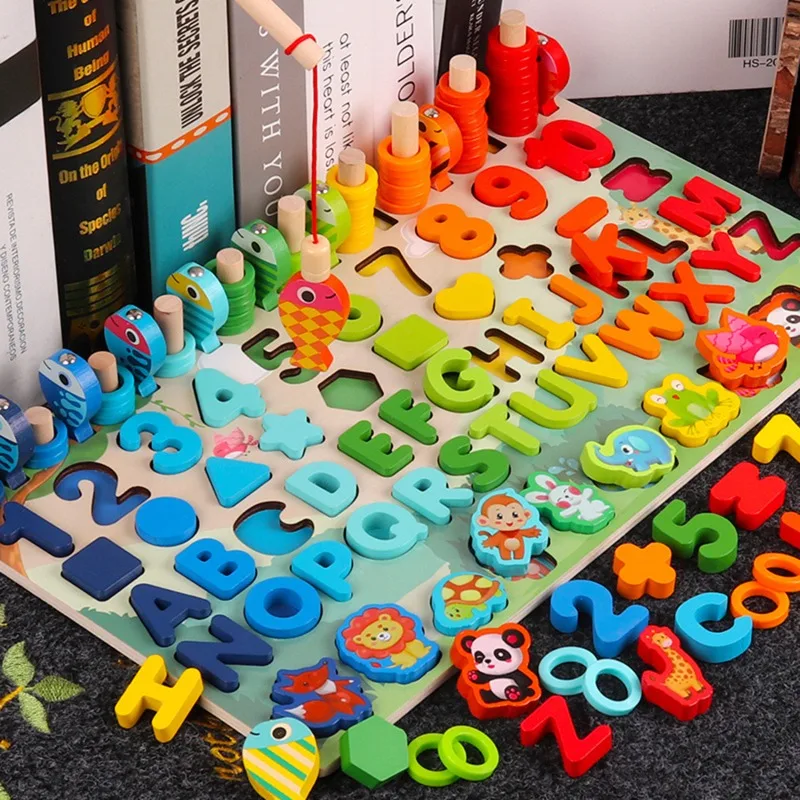 

Обучающие деревянные игрушки Монтессори для детей, доска, математическое число рыболовных счетчиков, Цифровая форма, подходит для раннего развития, Детская Подарочная игрушка