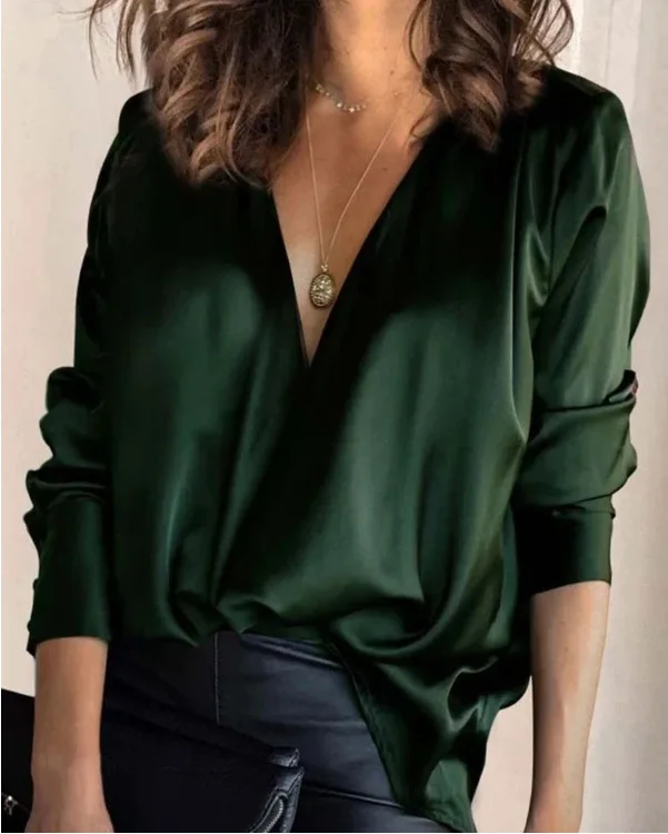 Casual Women Deep V-neck Women Shirt Tops 2022 New Office Lady Long Sleeve Green Temperament Commuter Women Blouse
Casual Women Deep V-neck Women Shirt Tops 2022 New Office Lady Long Sleeve Green Temperament Commuter Women Blouse