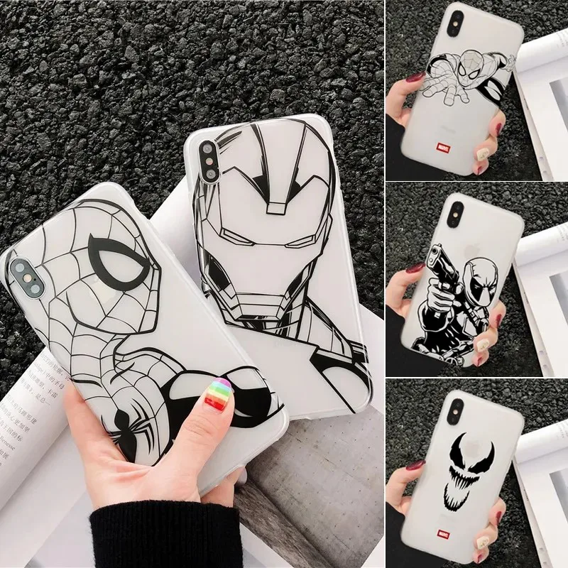 Marvel Heroes Iron Man Spiderman Deadpool Venom Thin Transparent Phone Cases For iPhone 13 12 11 Pro Max Mini XR XS 8 X 7 6 SE2
Marvel Heroes Iron Man Spiderman Deadpool Venom Thin Transparent Phone Cases For iPhone 13 12 11 Pro Max Mini XR XS 8 X 7 6 SE2