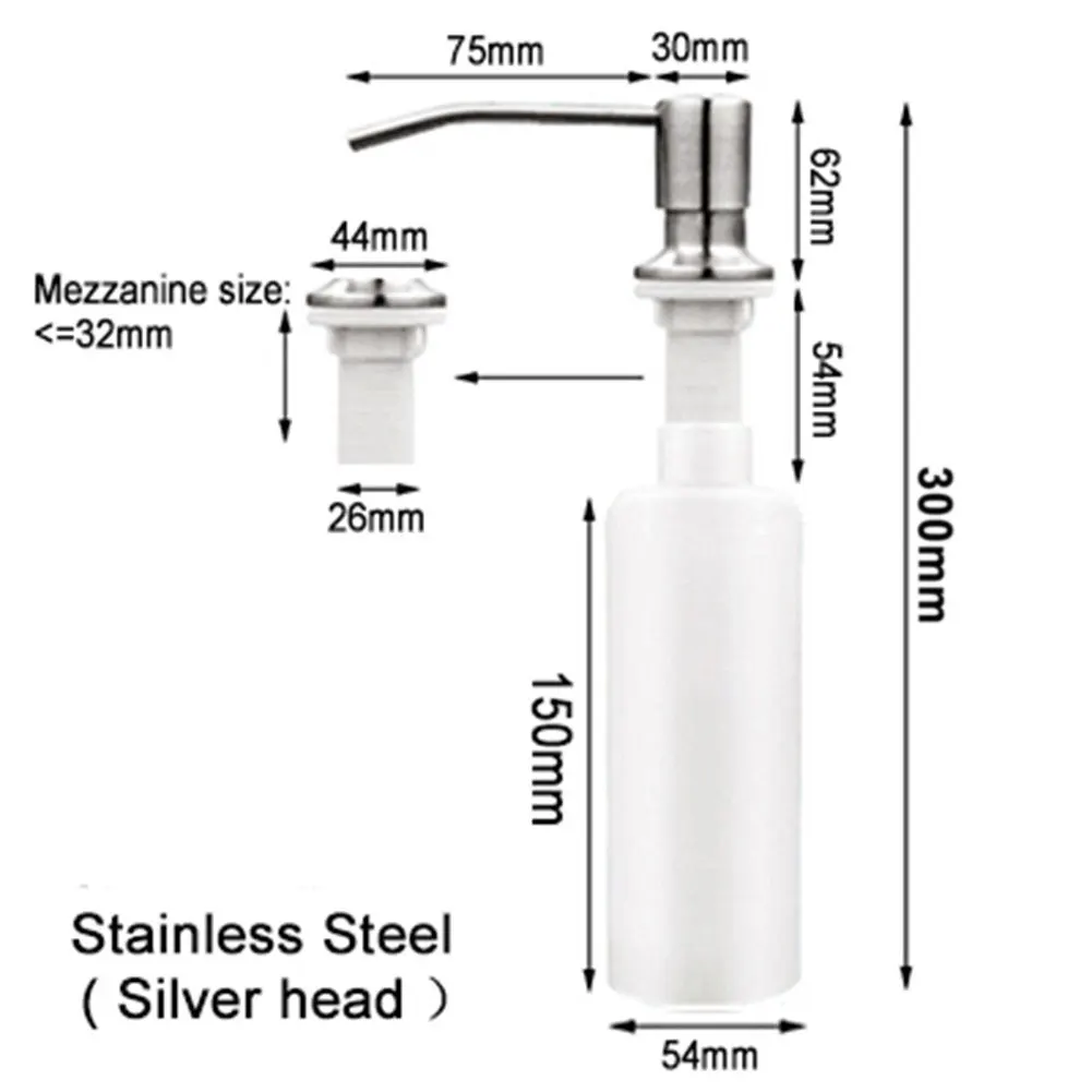 300ml Stainless Steel Pump Head Kitchen Sink Soap Dispenser Detergent Liquid Refillable Plastic Bottle Black Gold Silver 28-40mm
300ml Stainless Steel Pump Head Kitchen Sink Soap Dispenser Detergent Liquid Refillable Plastic Bottle Black Gold Silver 28-40mm