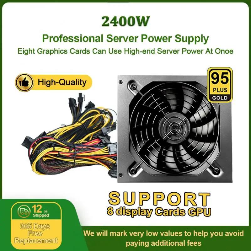 

BTC Mining Power Supply Source 2000W 2400W 2600W PSU 110V-240V ATX Support 8 GPU Graphics Display Cards For ETH Bitcoin Miner