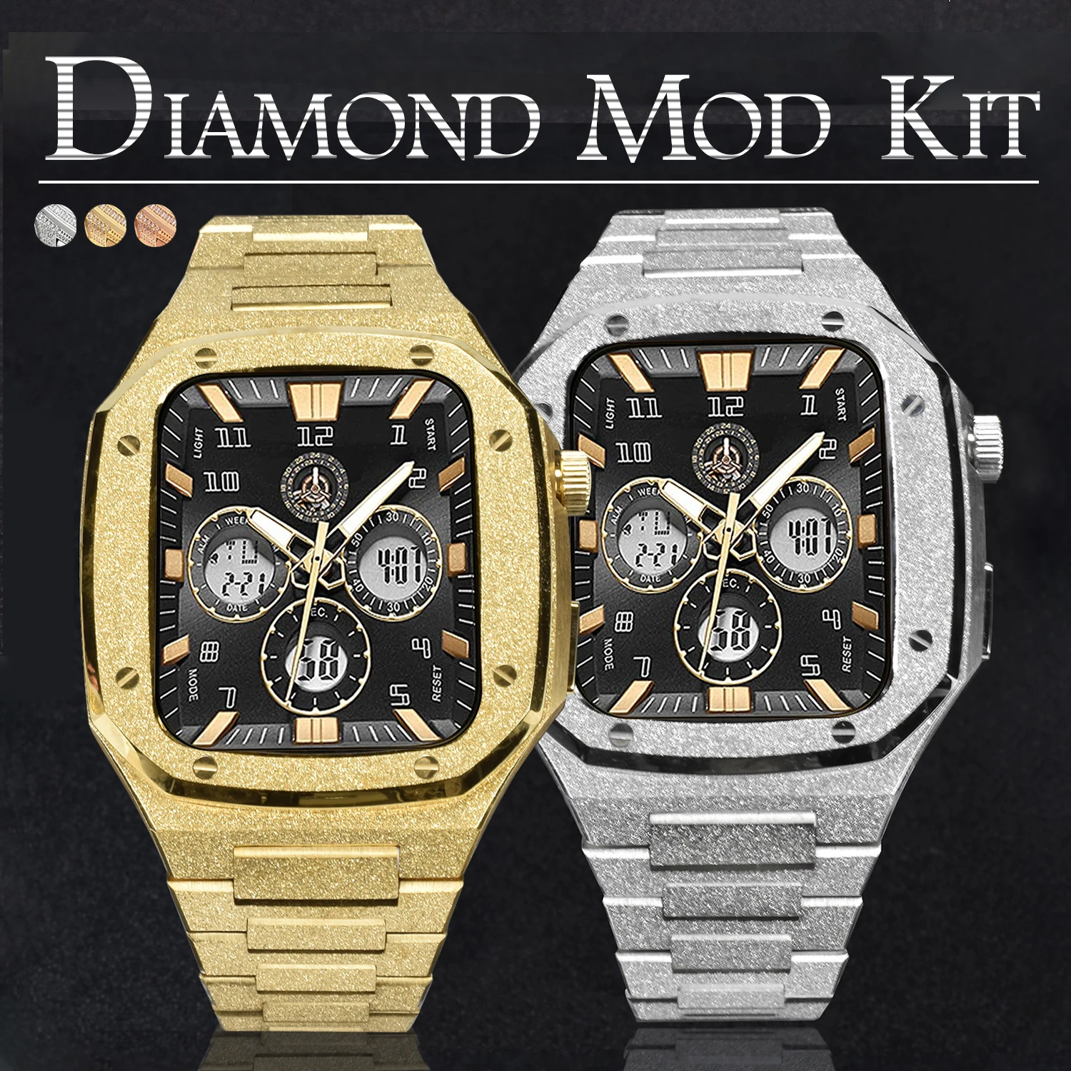 44mm 45mm Luxury Diamond Case Metal Strap For Apple Watch Series 8 7 Stainless Steel Strap For iWatch SE 6 5 4 Modification Kit 
44mm 45mm Luxury Diamond Case Metal Strap For Apple Watch Series 8 7 Stainless Steel Strap For iWatch SE 6 5 4 Modification Kit