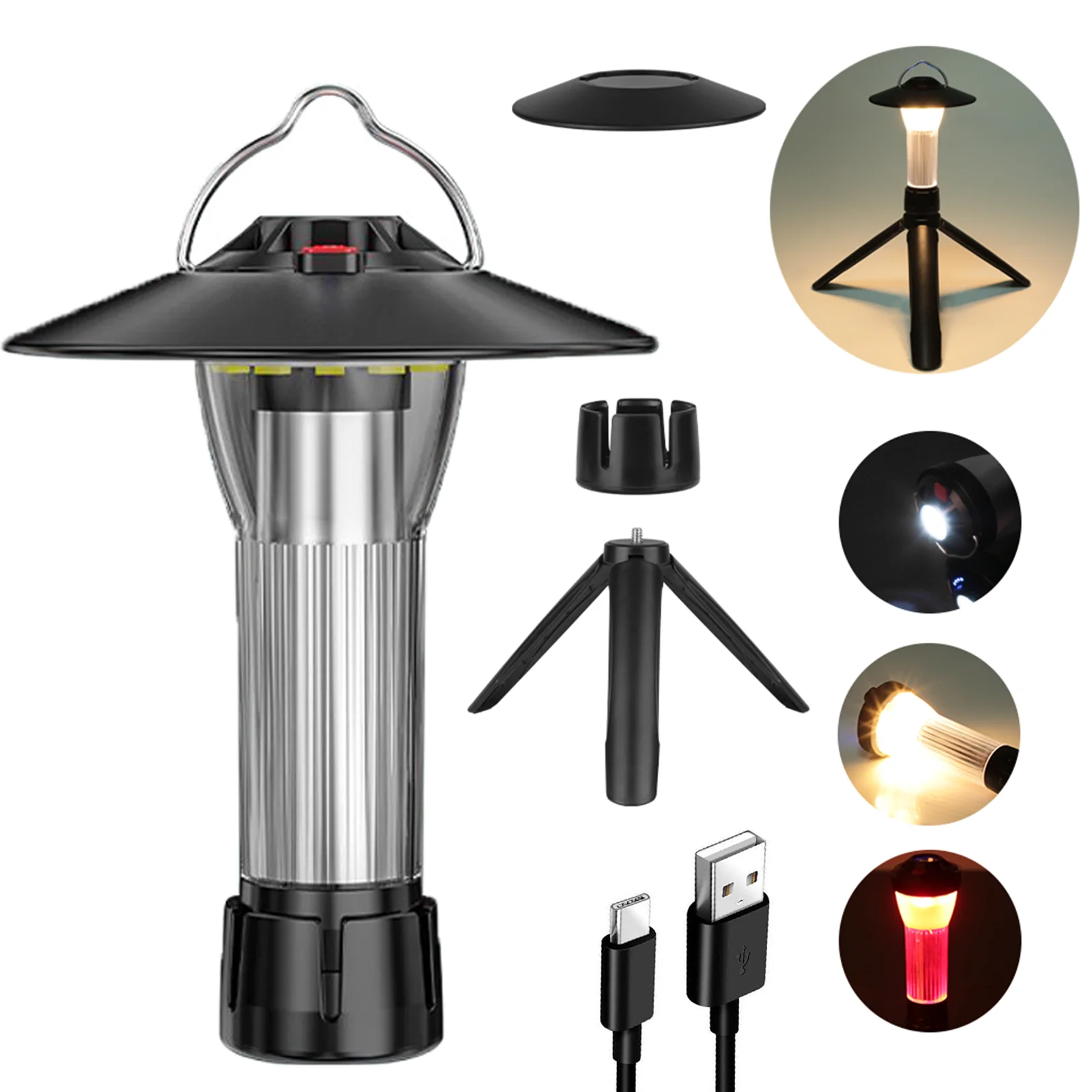 

3000mah Camping Light With Magnetic Base Lantern 5 Lighting Modes Led Flashlights Camp Supplies Outdoor Lanterns Emergency Light