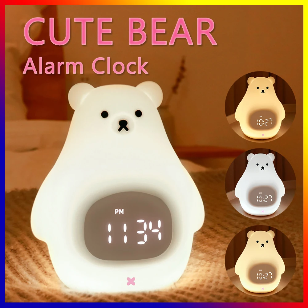 Cute Child Alarm Clock Silicone Bear LED Night Light Digital Clock Sleep Trainer Clock Kids Rechargeable Christmas Children Gift
Cute Child Alarm Clock Silicone Bear LED Night Light Digital Clock Sleep Trainer Clock Kids Rechargeable Christmas Children Gift