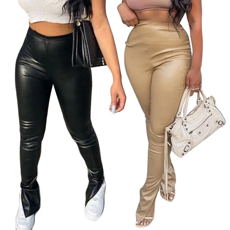 2X Women's Sexy PU Leather Side Slit Stacking Faux Leather Slim Slimming Breathable Stretch Pants S Black & Khaki
2X Women's Sexy PU Leather Side Slit Stacking Faux Leather Slim Slimming Breathable Stretch Pants S Black & Khaki