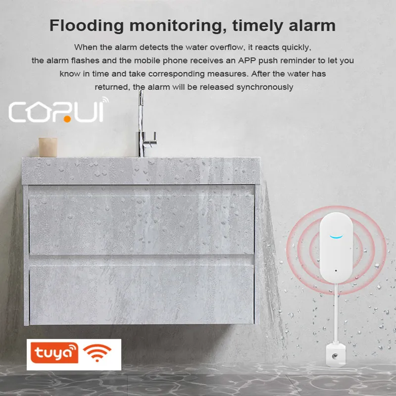 CORUI Tuya, WiFi, датчик утечки, детектор потока воды, Перелив и полная утечка воды, датчик сигнализации, удаленная сигнализация, умный дом, гаджеты
CORUI Tuya, WiFi, датчик утечки, детектор потока воды, Перелив и полная утечка воды, датчик сигнализации, удаленная сигнализация, умный дом, гаджеты